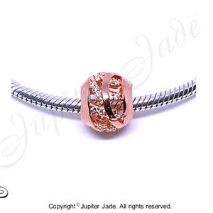 14kt Rose Gold Plated CZ Waterfall Leaf Bracelet Charm - Pandora Style